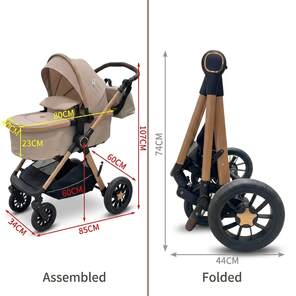 Faltbarer 3-in-1 Kinderwagen mit Großem Stauraumkorb 4