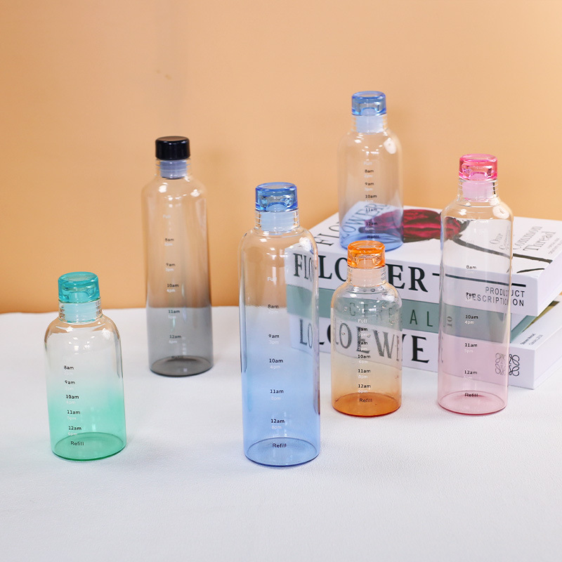 Transparente Borosilikatglas Trinkflasche 500ml mit Zeitmarkierung 3
