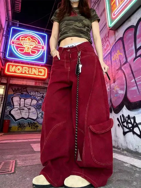 Rote Baggy Jeans 4