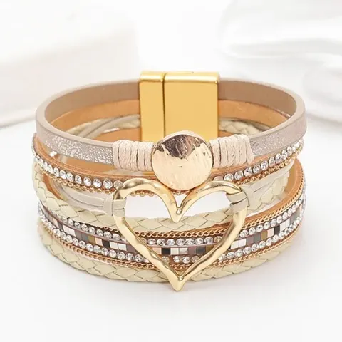 Herz-Kristall-Lederarmband