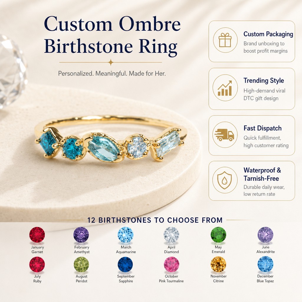 Personalisierter Ombré Geburtsstein Ring 18K Gold