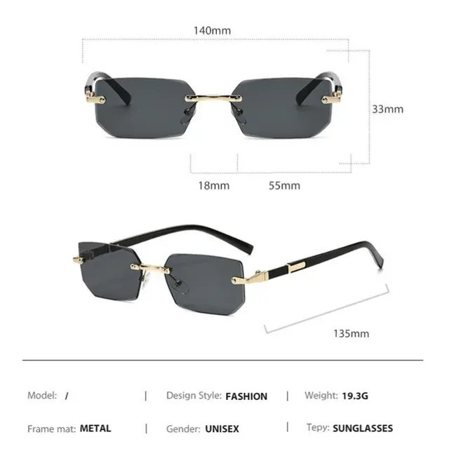 Randlose Rechteck-Sonnenbrille, Unisex, Y2K 2