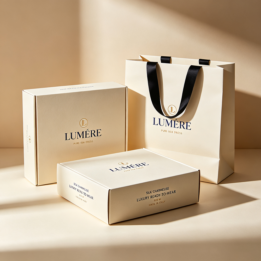 Goldene Geschenkbox-Set mit Monogramm und Papiertüte