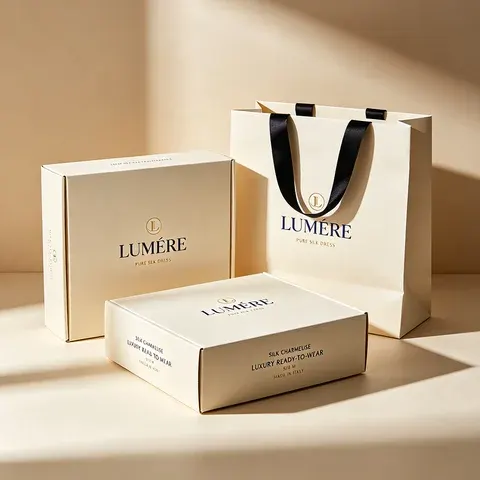 Goldene Geschenkbox-Set mit Monogramm und Papiertüte