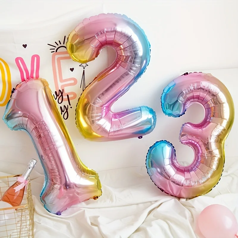 32 Zoll Regenbogen-Zahlenfolienballon für Geburtstag 3