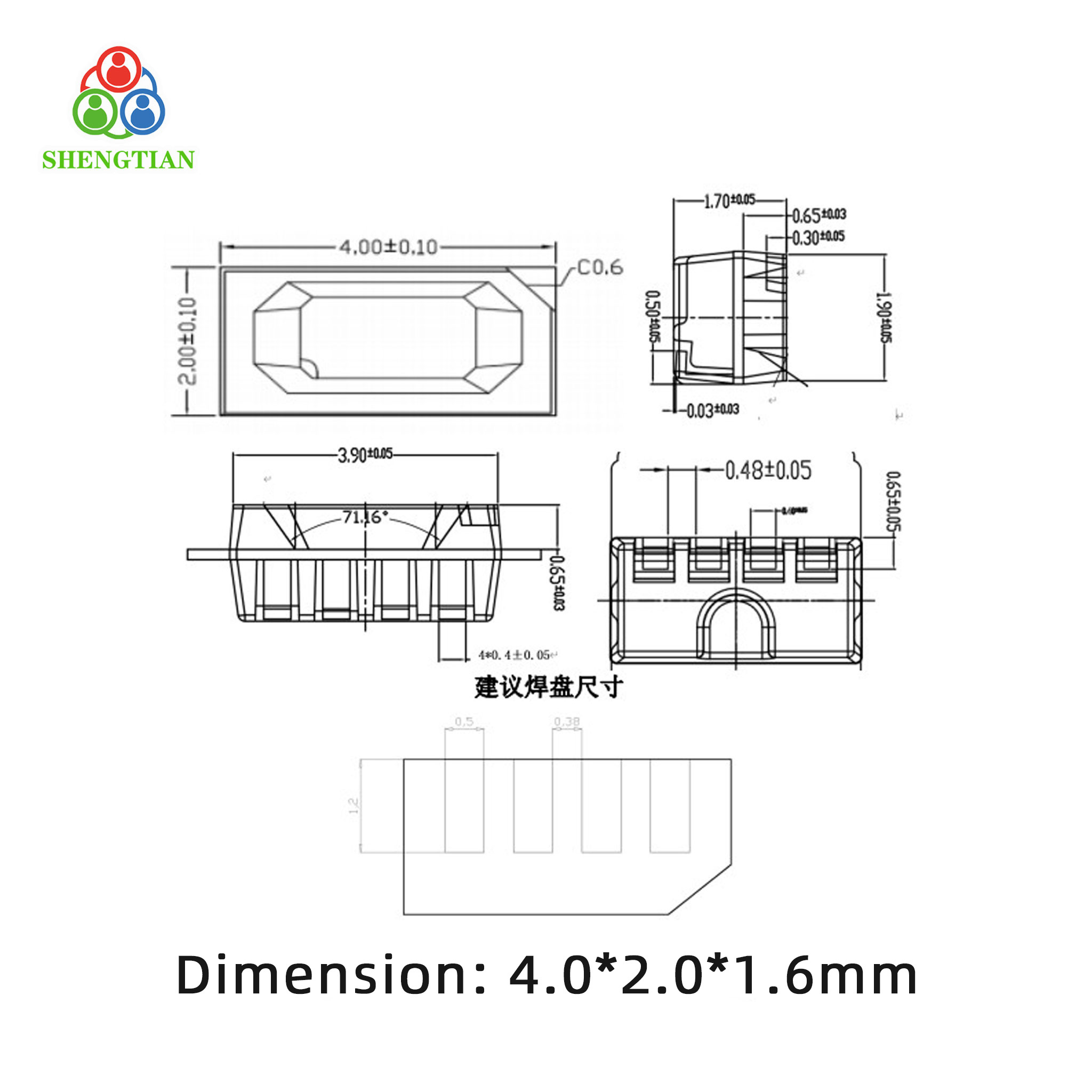 Adressierbarer RGB-LED-Chip 4020, Seitenansicht 2
