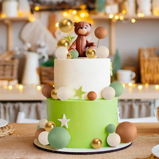 Goldene Schaumstoff-Kuchen-Topper in Salbeigrün 4