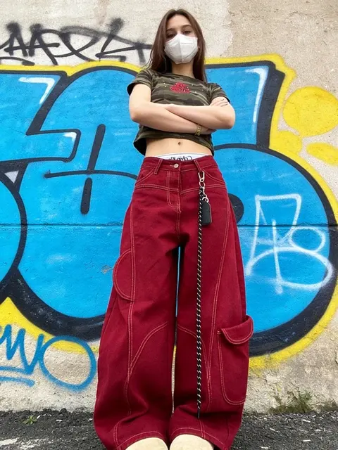 Rote Baggy Jeans 3