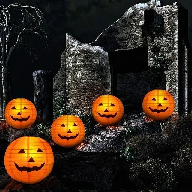 Papier-Halloween-Hängelaternen Kürbis-Design 6er-Set 3