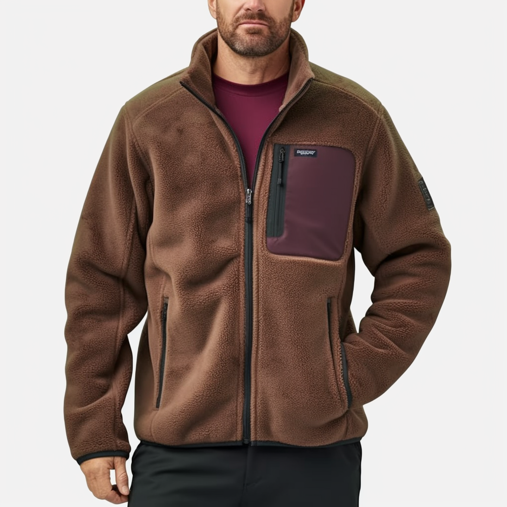 Sherpa-Fleecejacke Patchwork Stehkragen Unisex 3