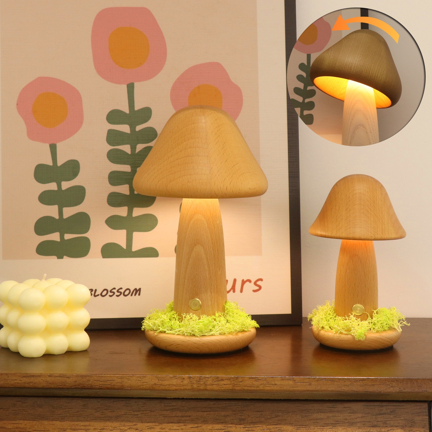 Pilz Nachtlicht aus Buchenholz mit Touch