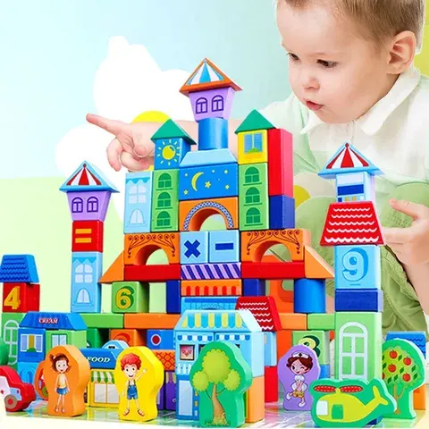 100-teiliges Holz-Bausteinset für Kleinkinder