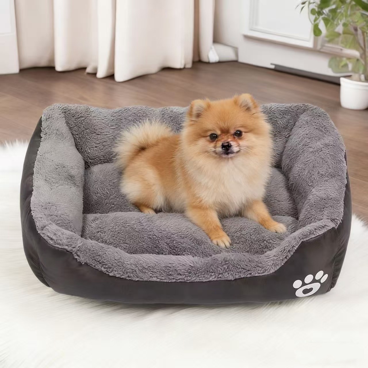 Rechteckiges Plüsch-Hundebett aus Kunstfell 2