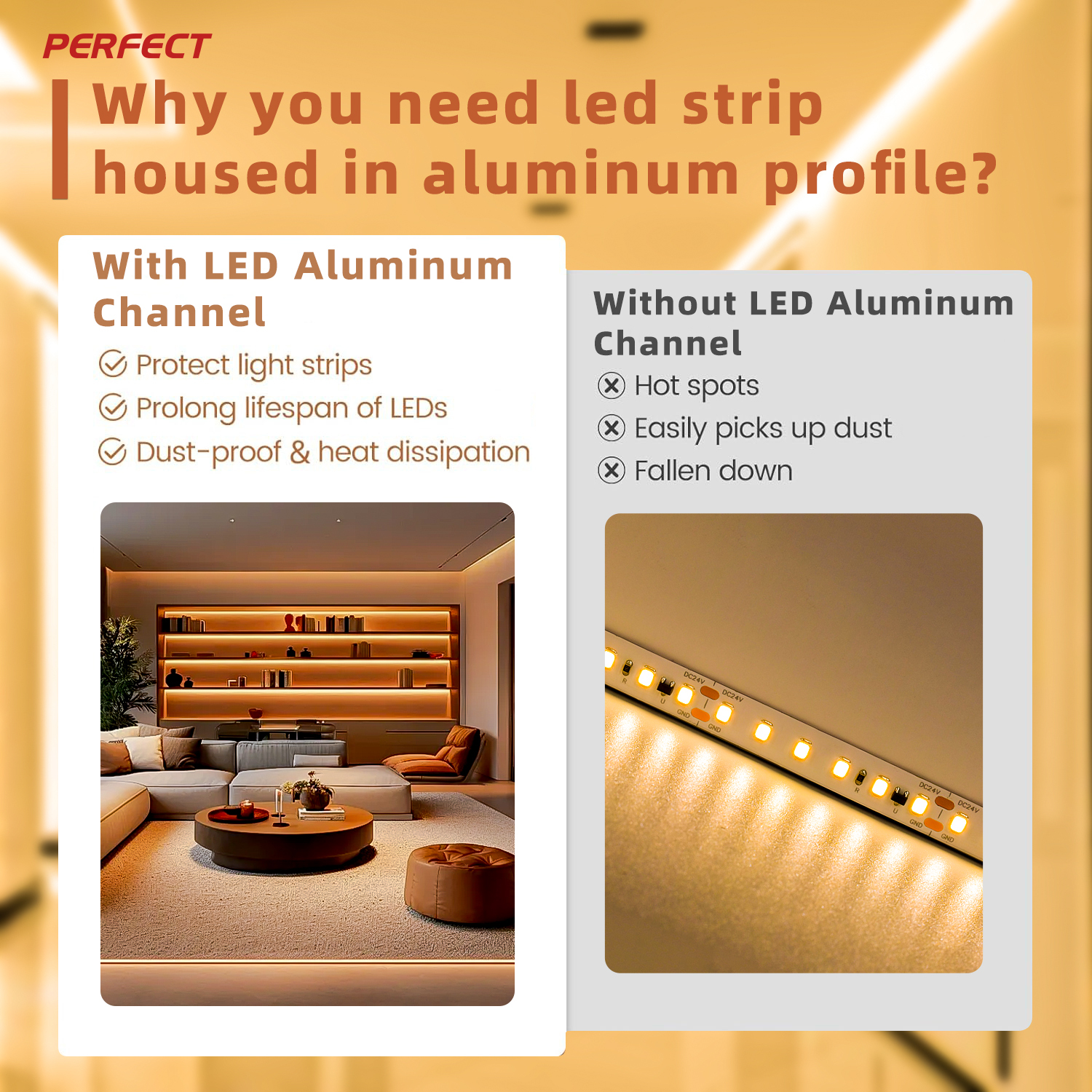 LED Streifen 2835 im Aluminiumprofil mit PC-Abdeckung 2