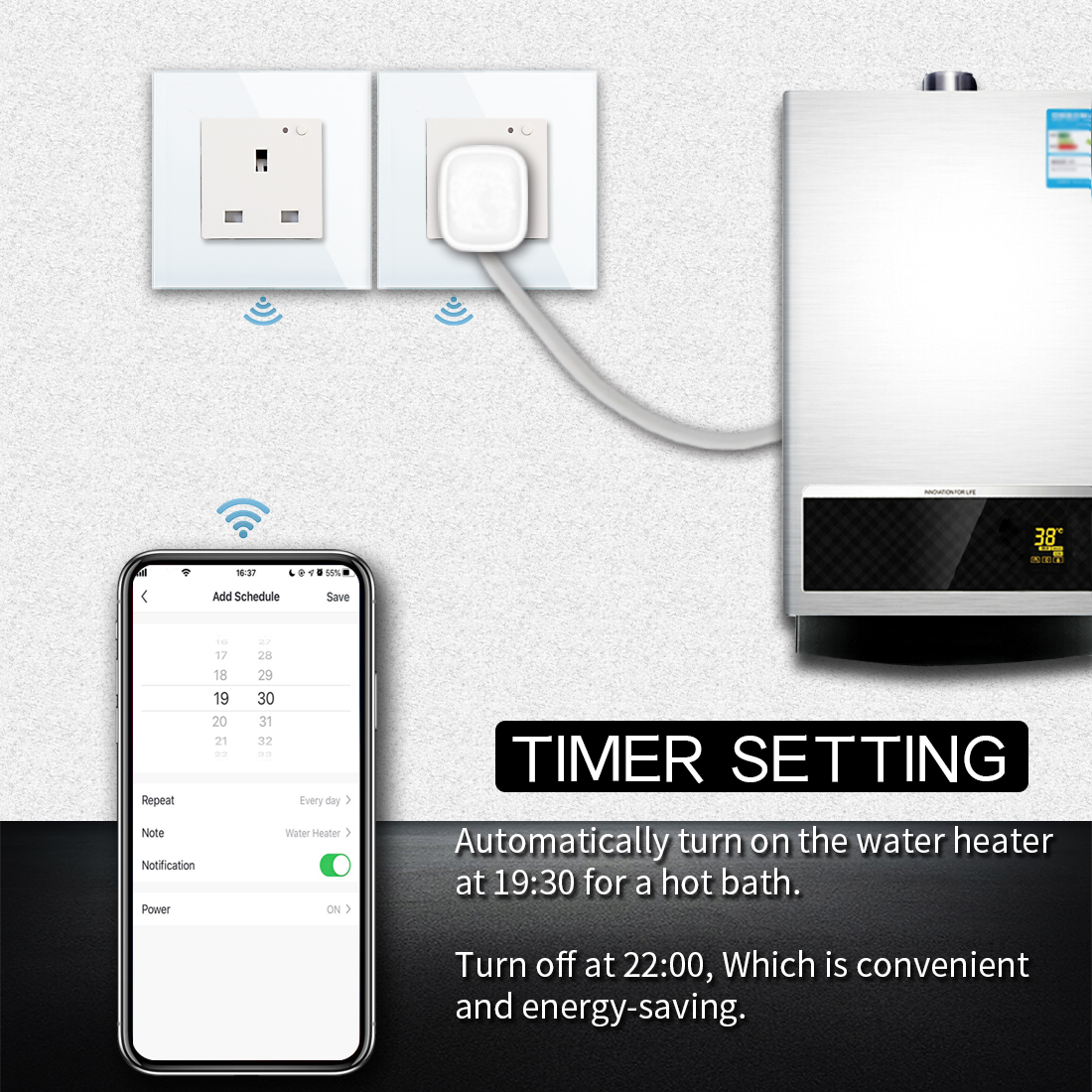 16A WLAN Steckdose UK/EU mit Schalter 3
