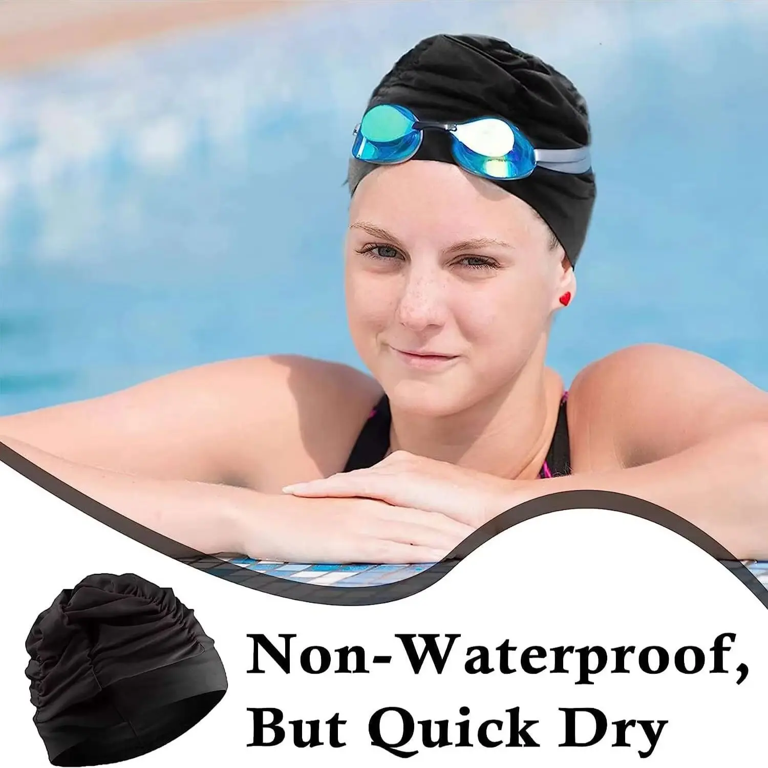 Bunte plissierte Nylon-Badekappe für Langhaar 3