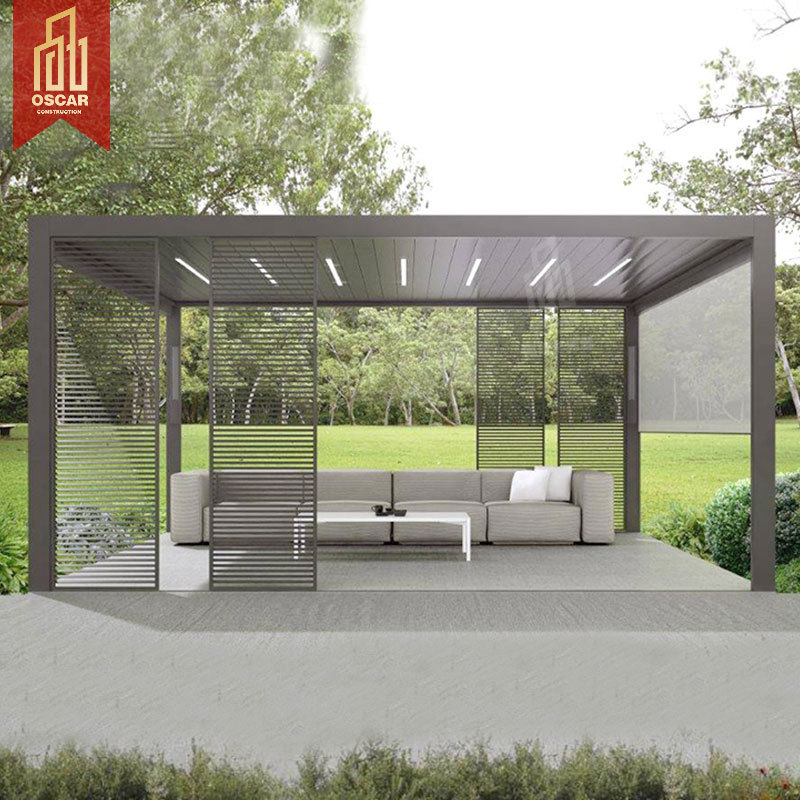 Aluminium-Pergola mit Glasdach und Schiebetür
