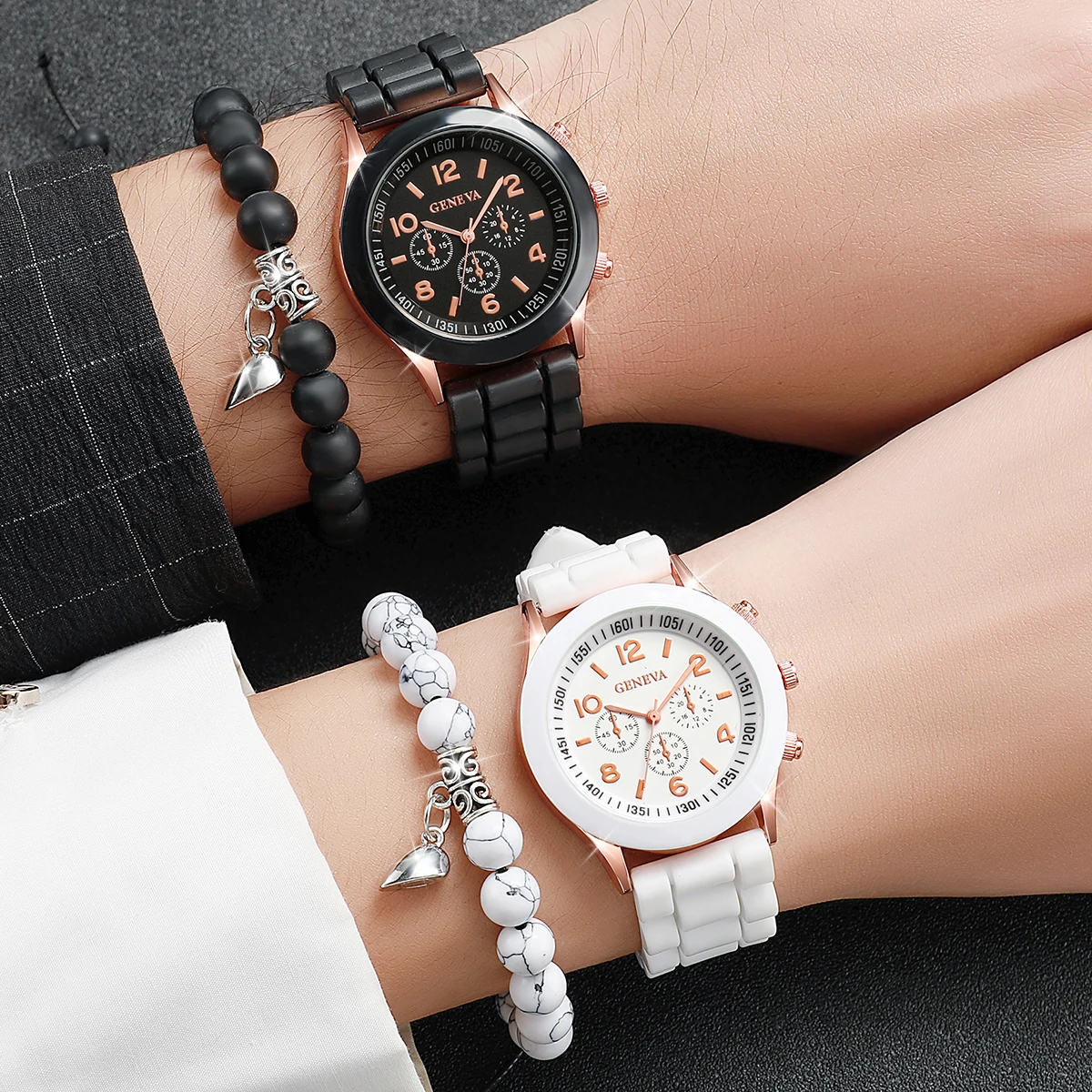 Paar Silikon Armbanduhren mit Herz-Armbändern 2