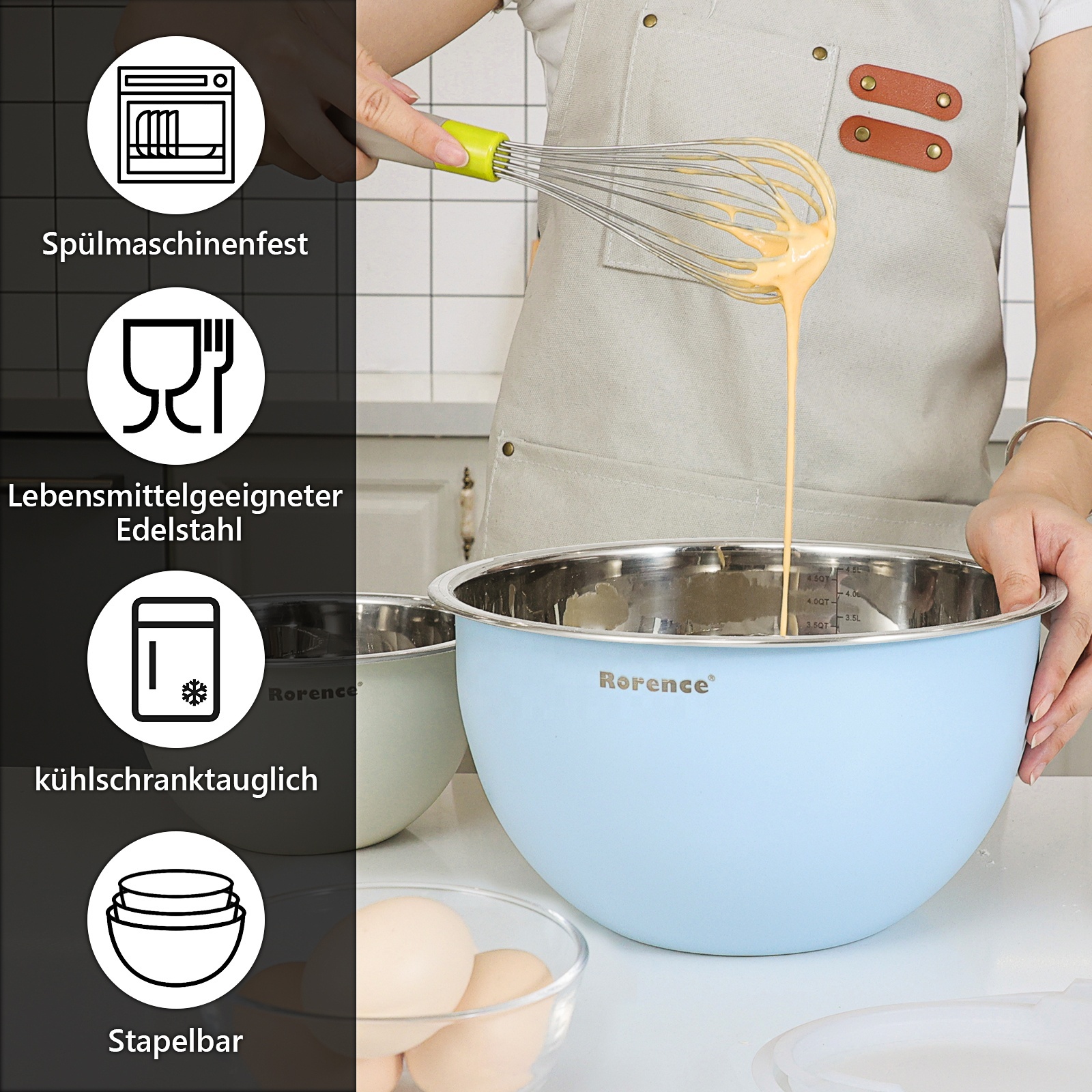 Buntes Edelstahl-Salatschüssel-Set mit Deckel 4