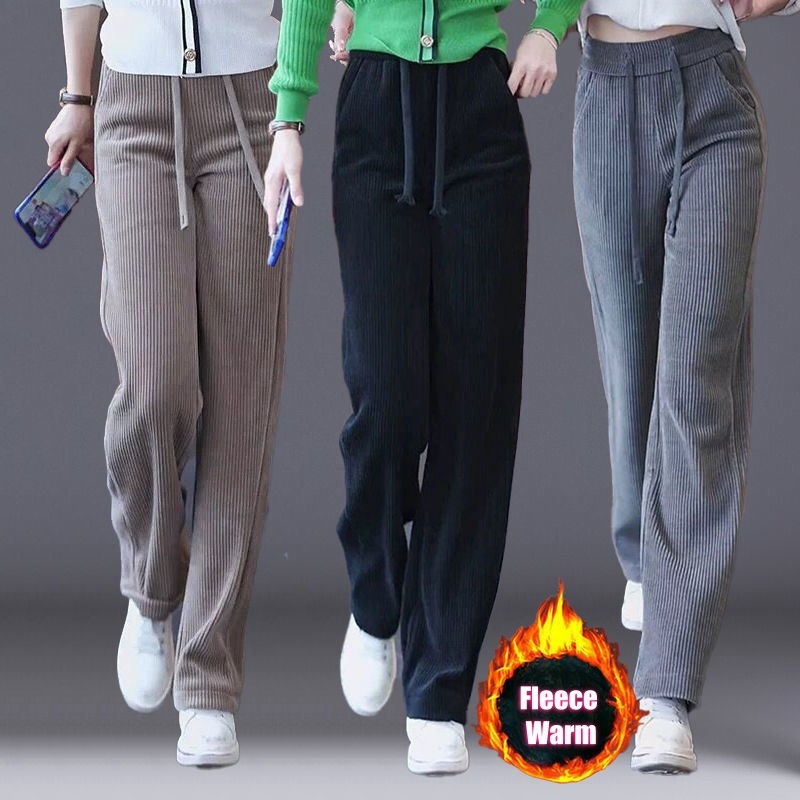 Damen Cordhose Weites Bein Fleece gefüttert 2