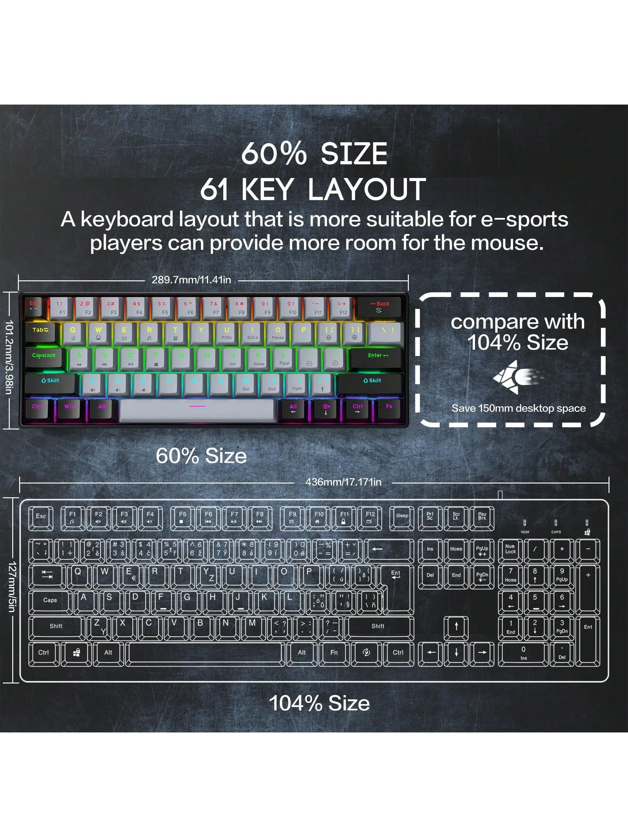 Kompakte 60%-Gaming-Tastatur, kabelgebunden, RGB 4