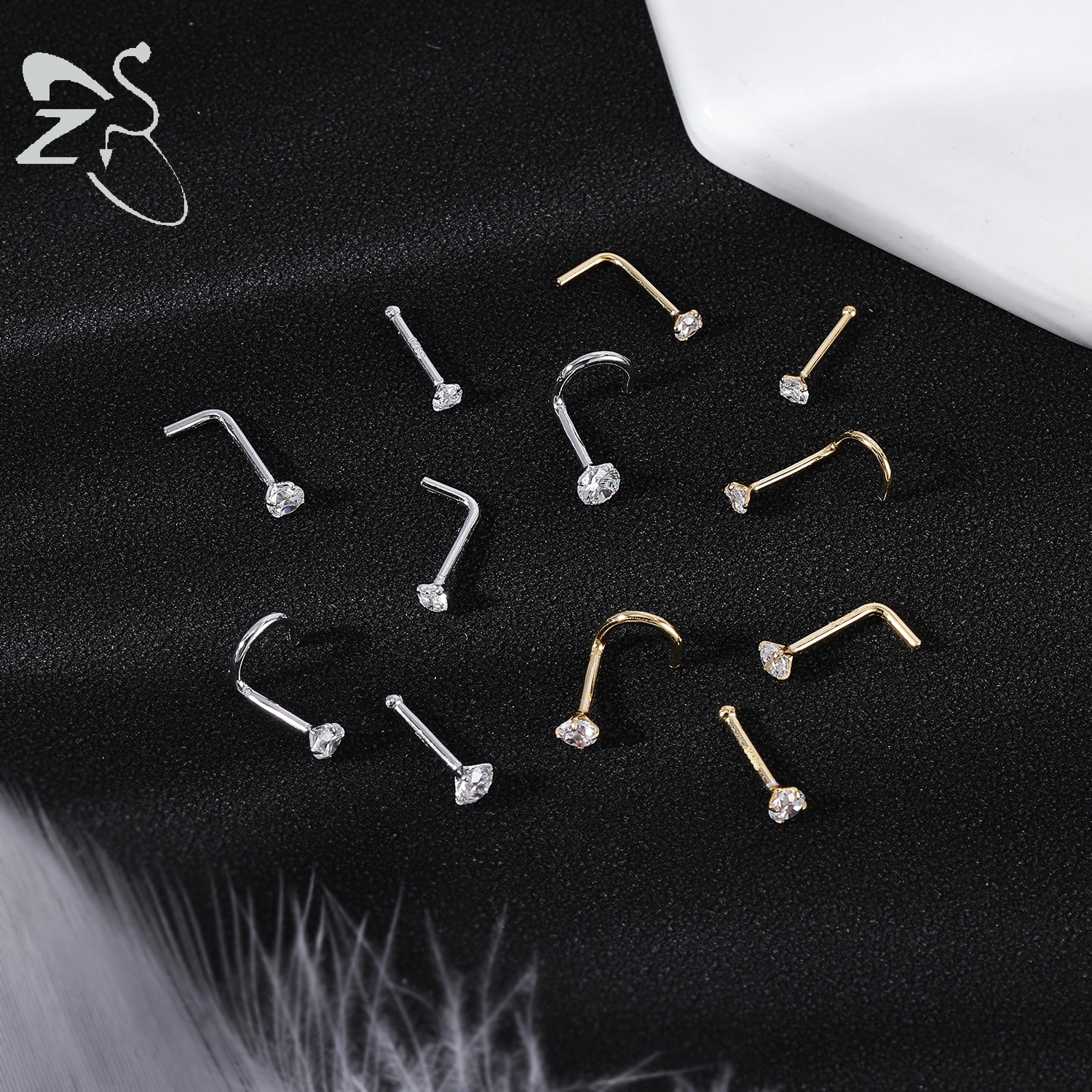 Sterling Silber Nasenstecker mit Kristall 3