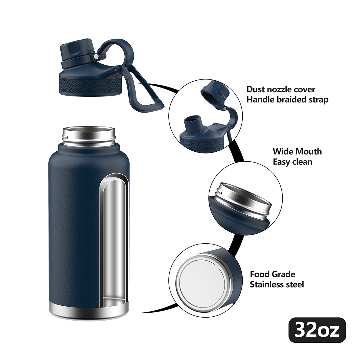 Isolierte Edelstahl-Sportflasche 950ml Strohhalm 3