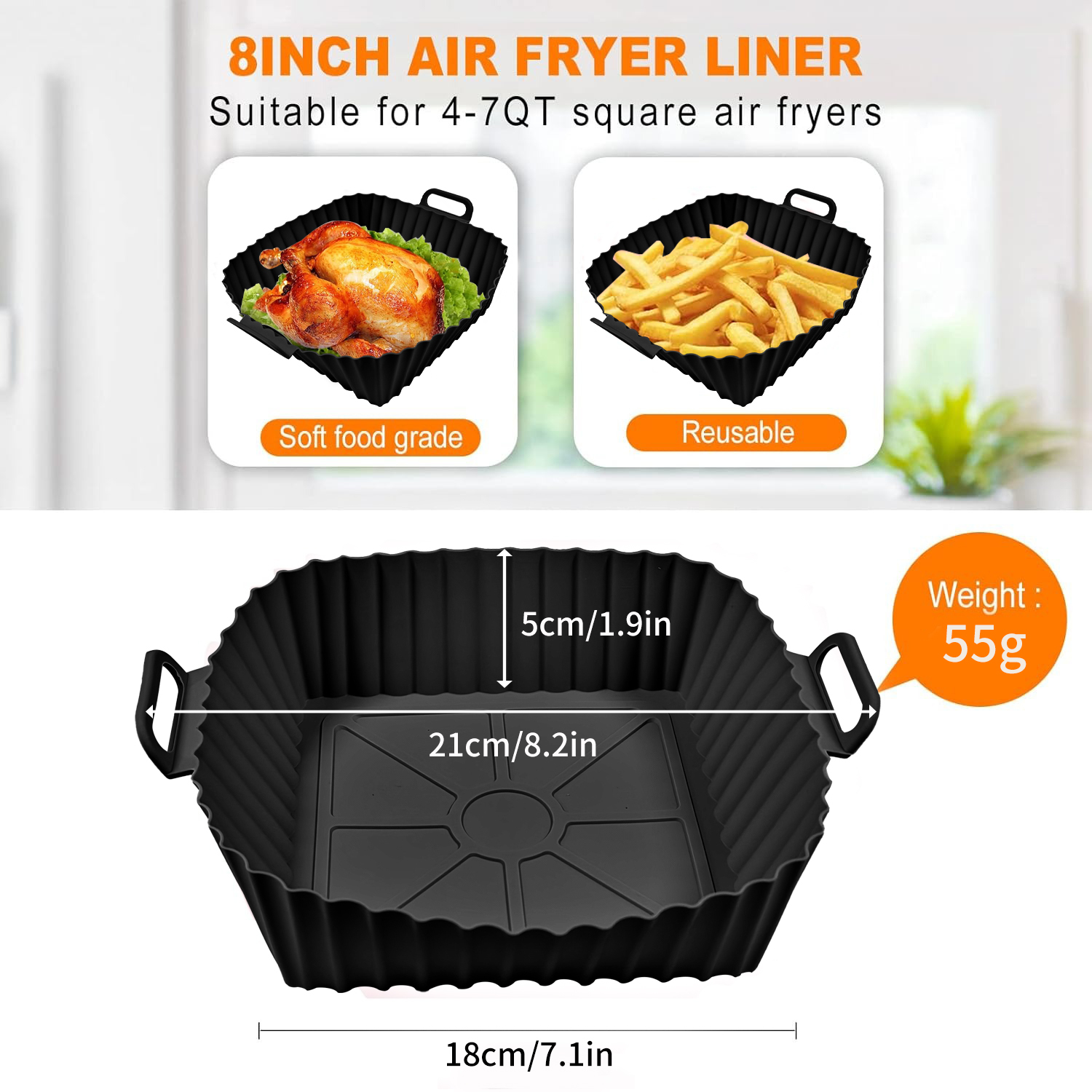 Wiederverwendbare Silikon-Heißluftfritteuse-Einlage, 8 Zoll 3