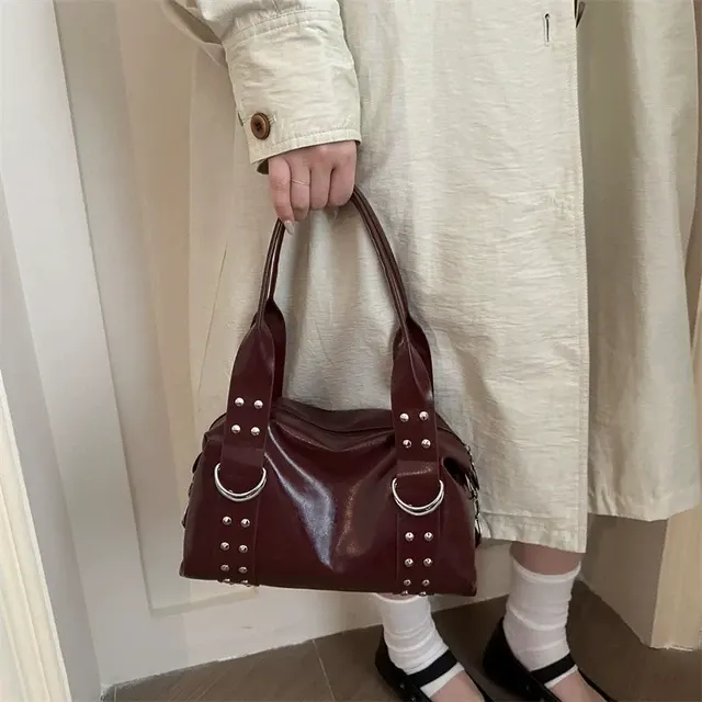 Große PU-Leder Damen-Schultertasche mit Nieten 4