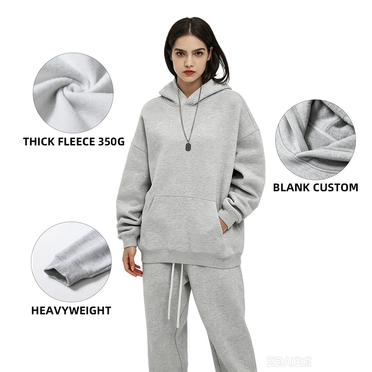 Dicker Fleece Hoodie 350 GSM Unisex Blanko 3
