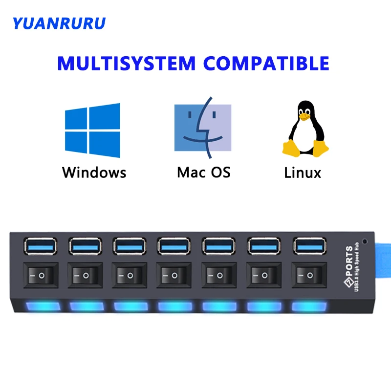 USB 3.0 Hub mit 7 Ports und Schalter 2