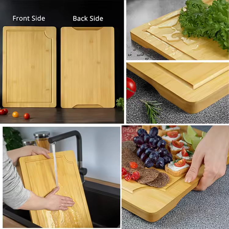 Gravierter Bambus-Schneideblock mit Saftrille 4