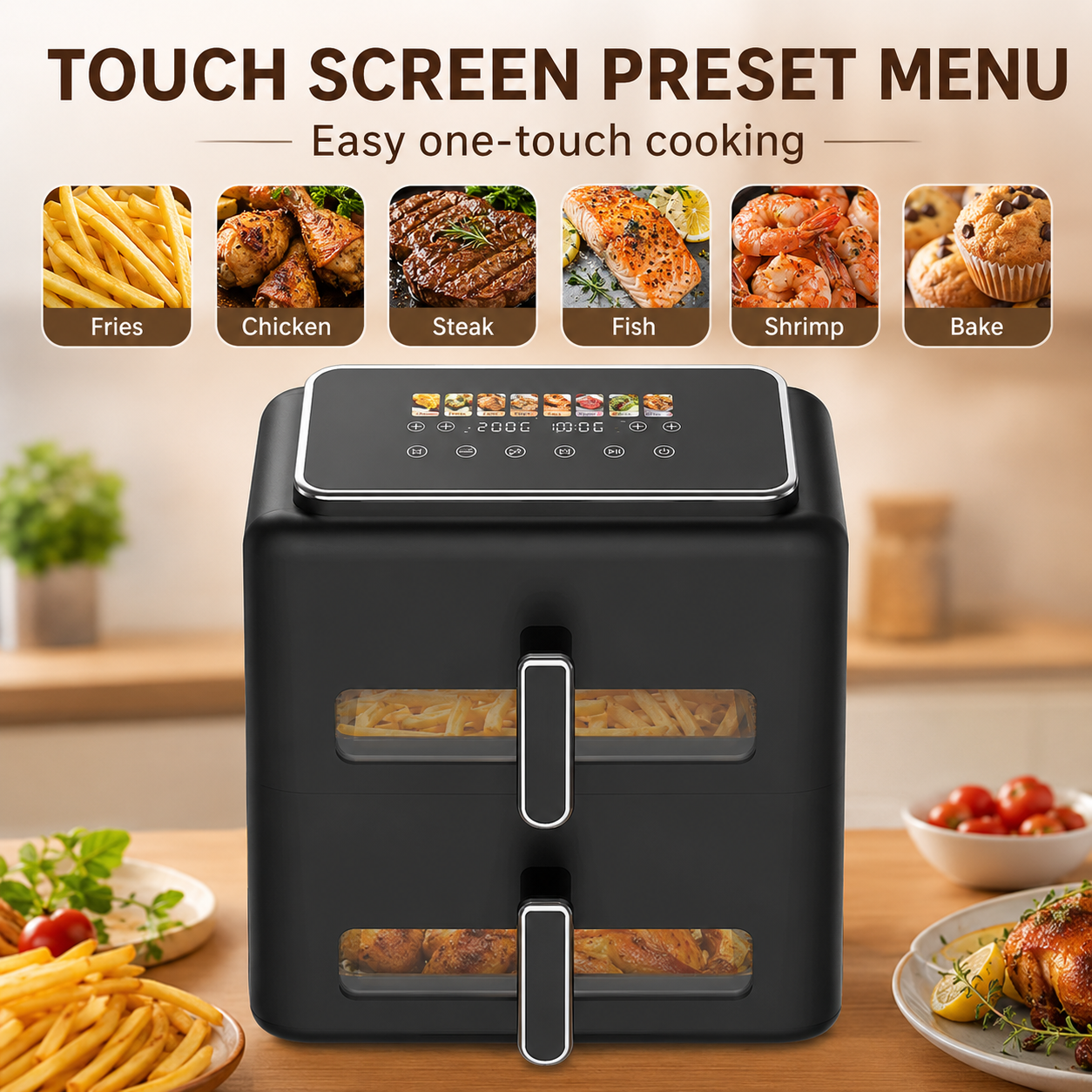 Doppelkorb-Heißluftfritteuse mit Touchscreen, 2x 3 Liter 3
