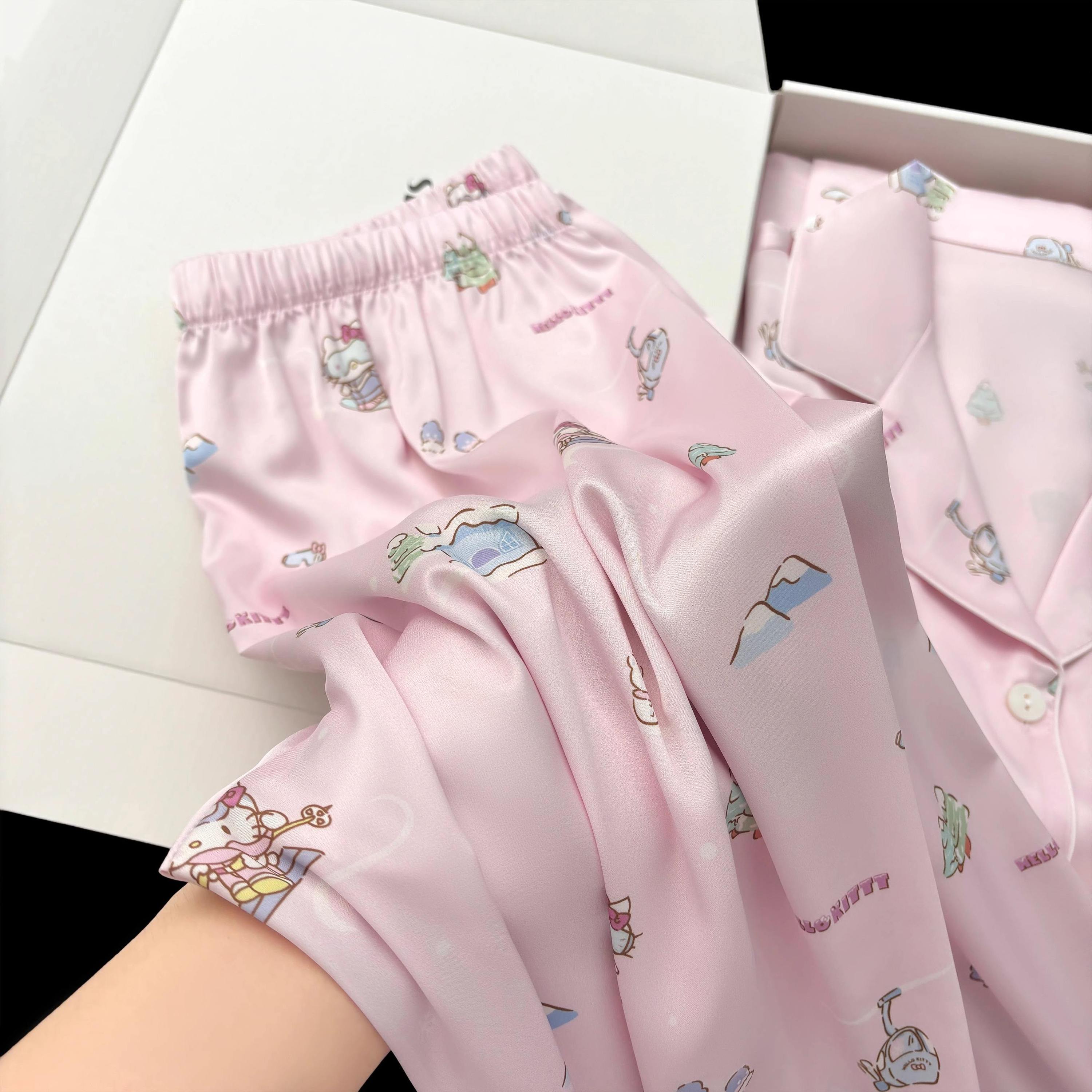 Pinkes Damen-Pyjama-Set aus Baumwollsatin 2