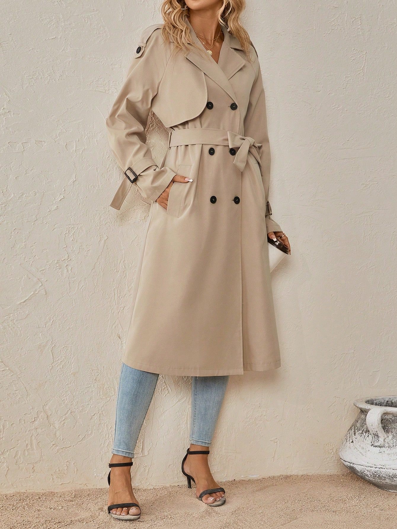 Damen Trenchcoat dünn einreihig mit Gürtel 4