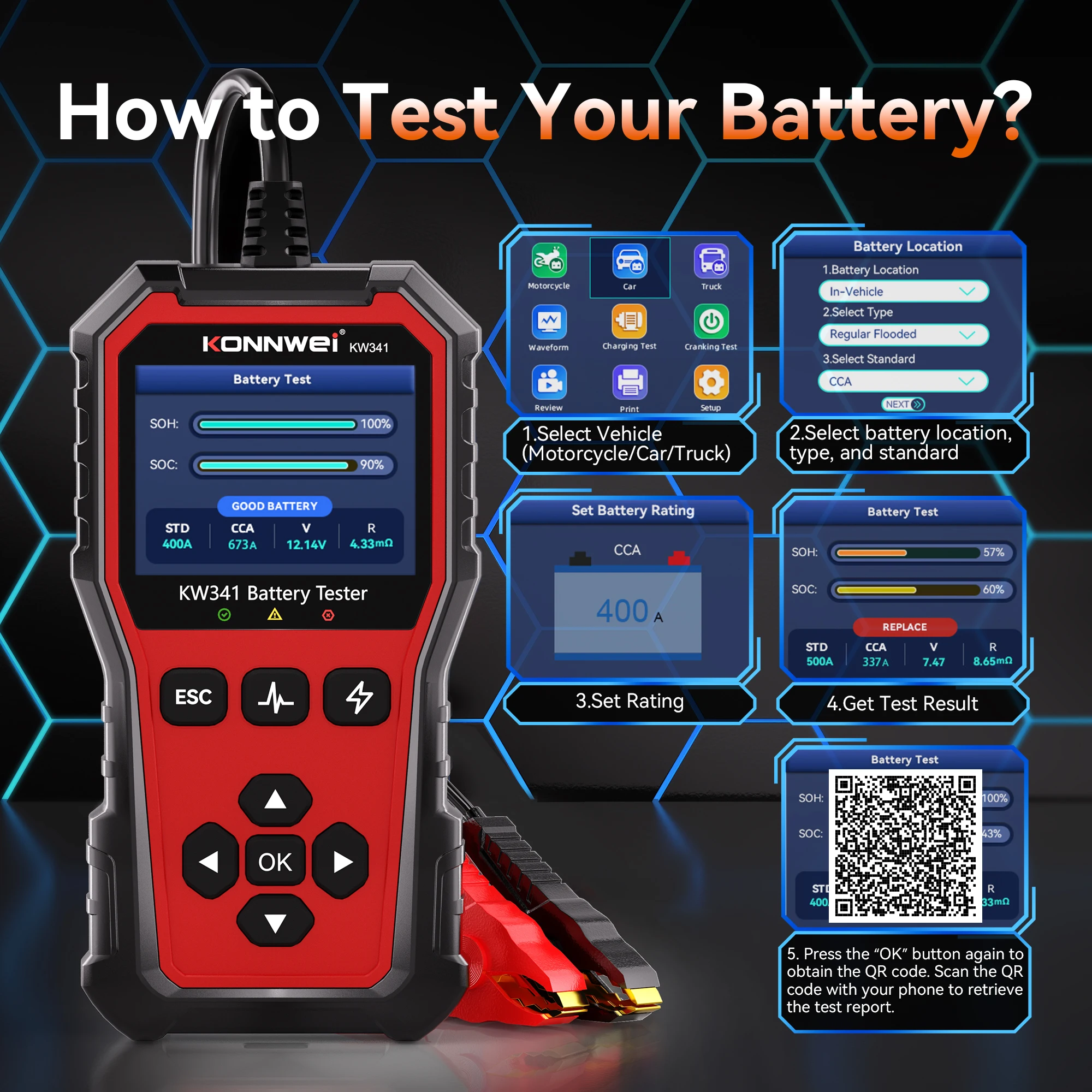 Autobatterietester für 6V/12V/24V 2