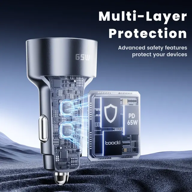 65W 3-Port USB-C Auto-Ladegerät PD 4