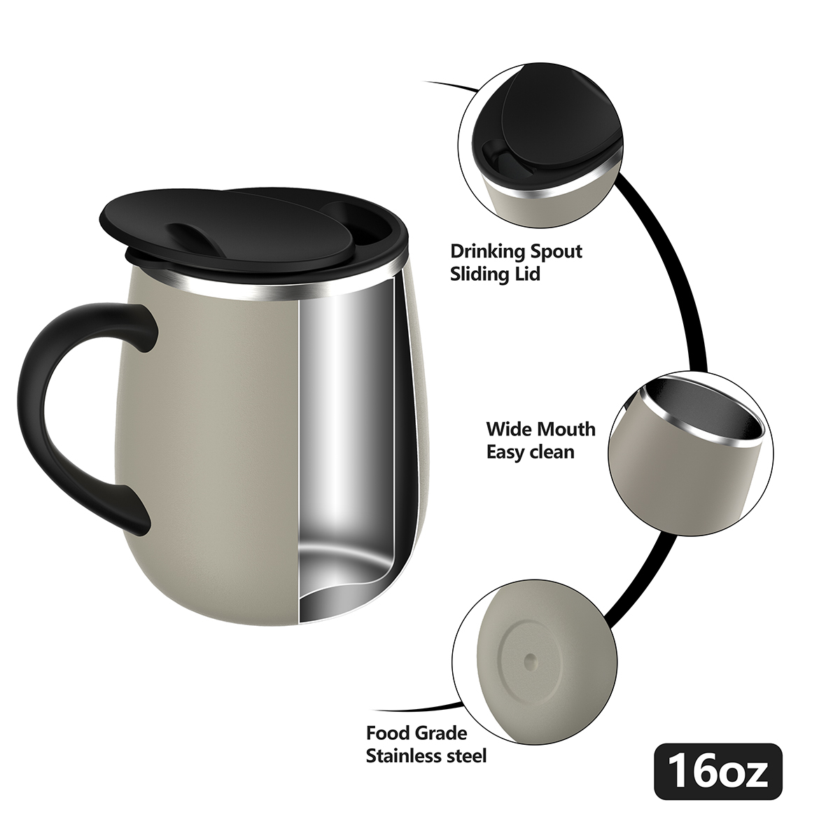 Eiförmiger Thermo-Kaffeebecher 16 oz mit Henkel 3