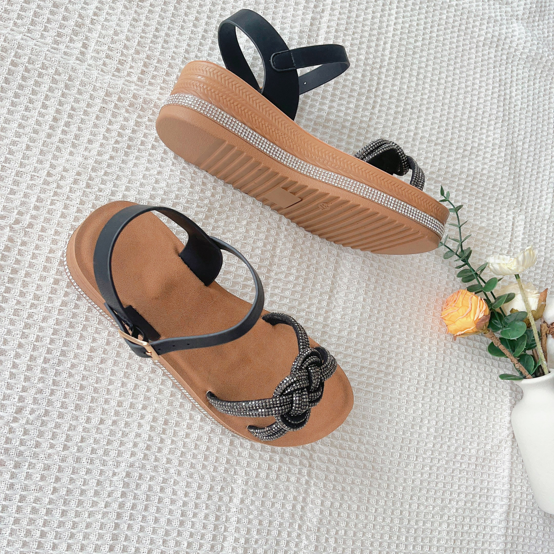 Strass Sandalen Damen Flache Slides Freizeit 3