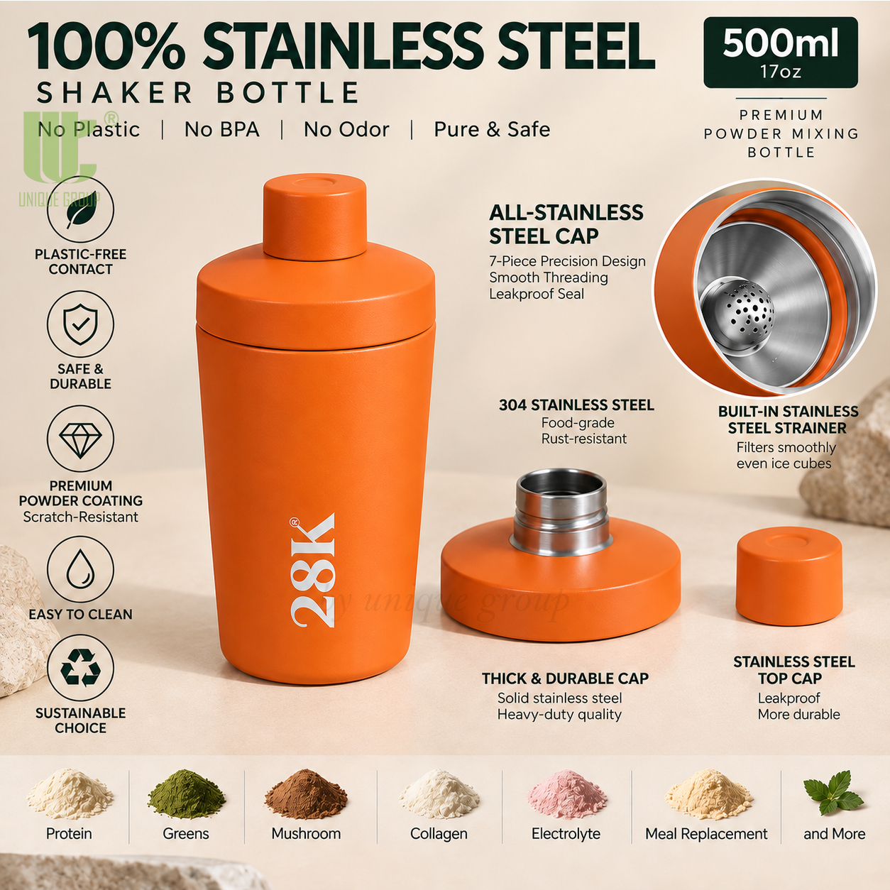 Bleifreier Edelstahl-Proteinshaker 500 ml 2