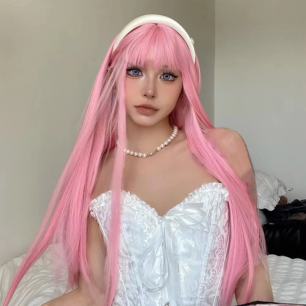 Lange Rosa Cosplay-Perücke 3