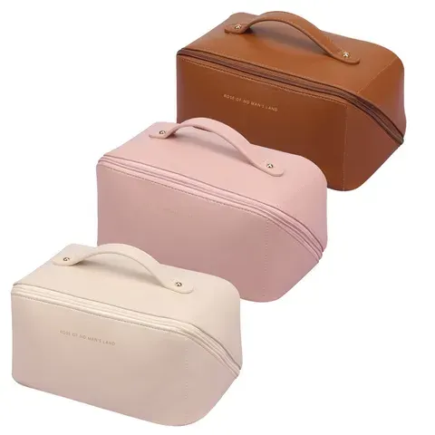 Schwarze Leder Kosmetiktasche für Damen