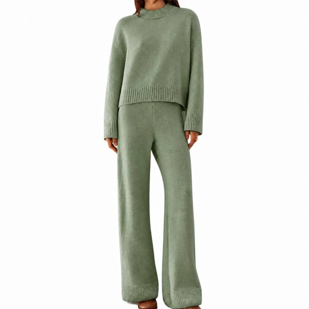 Damen-Winterstrickset mit Rundhals-Pullover und Hose 4