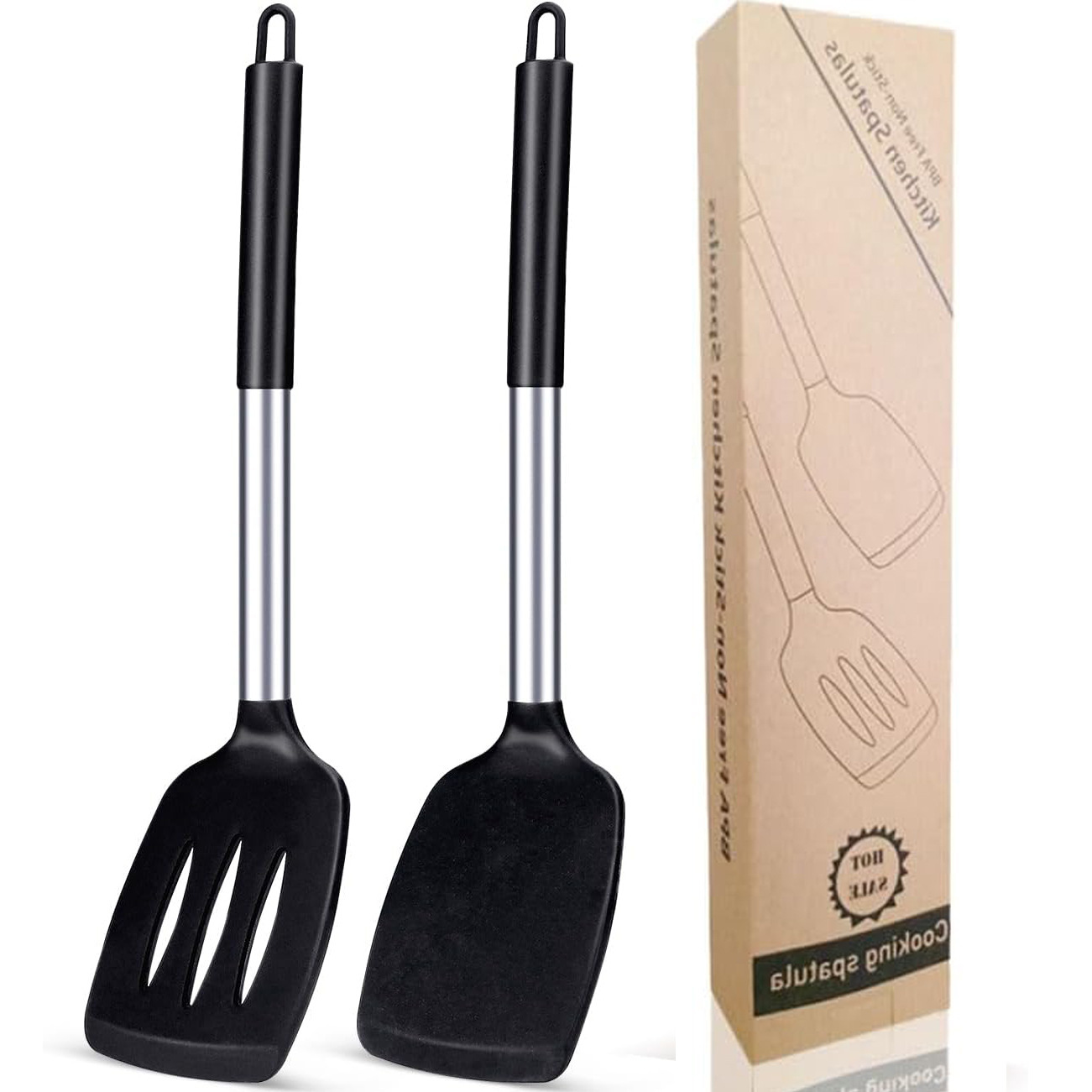 Kratzfreier Silikon-Pfannenwender-Set mit Abtropflöchern 3