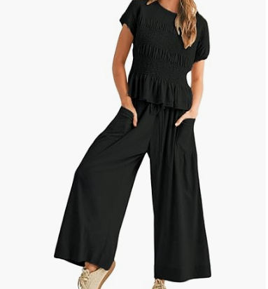Damen Zweiteiler Plissee-Top Weite Hose