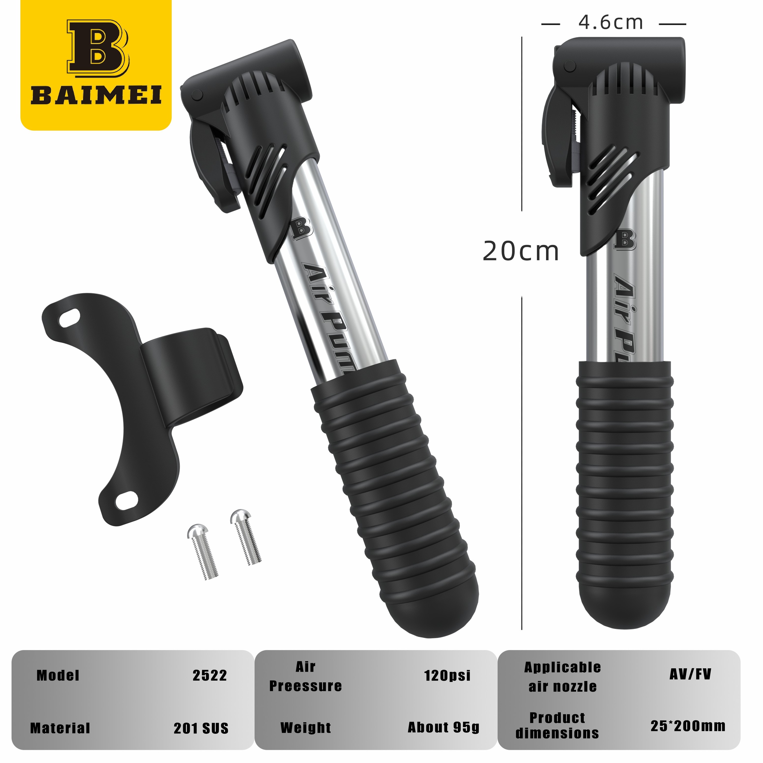 Mini Handpumpe für Fahrradreifen Edelstahl 2