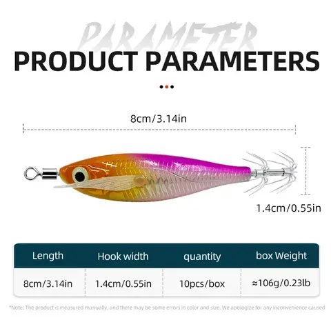 Leuchtende Tintenfisch-Jigs 8 cm, 10er-Box