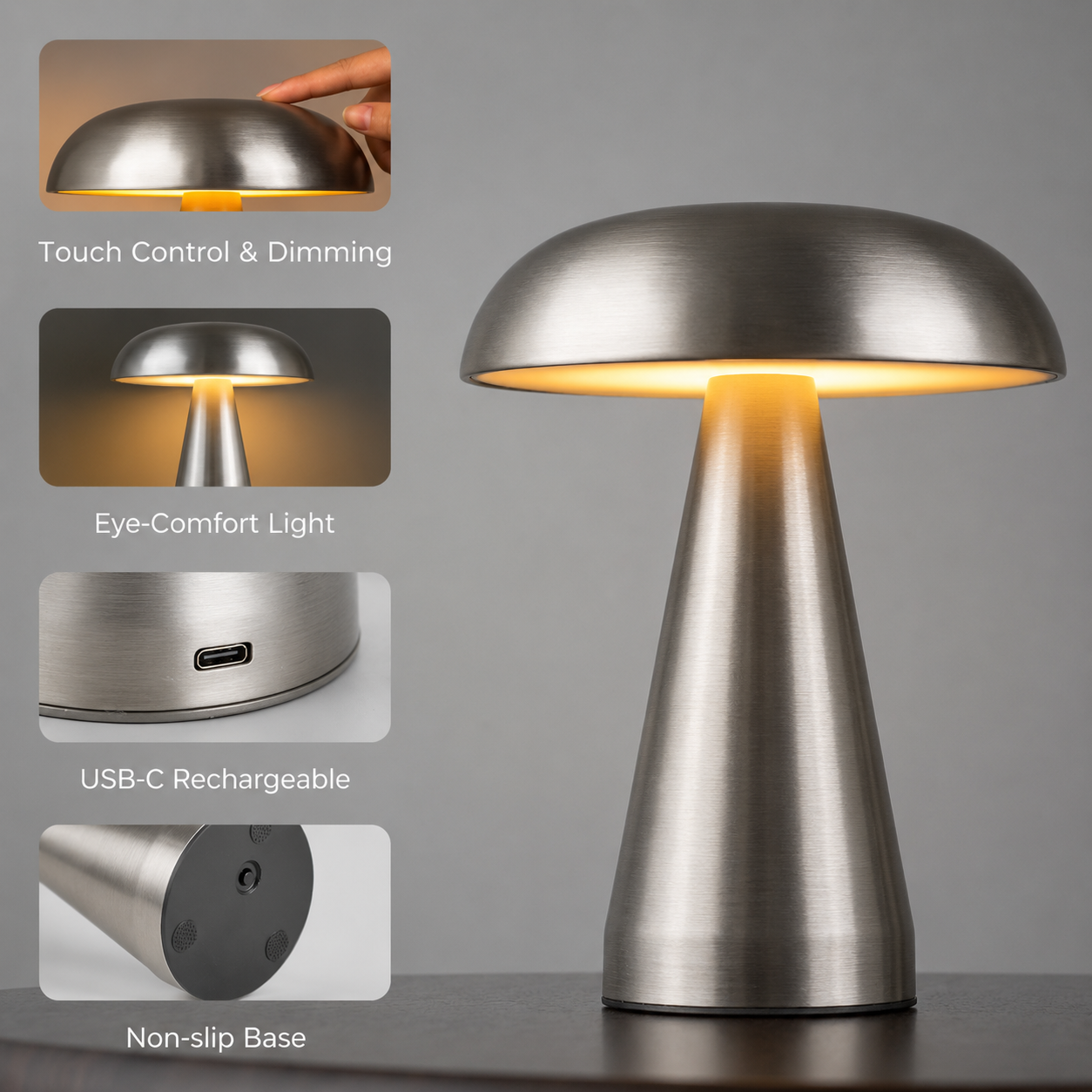 Nordische Tischlampe aus Gold-Metall mit Pilzform 2