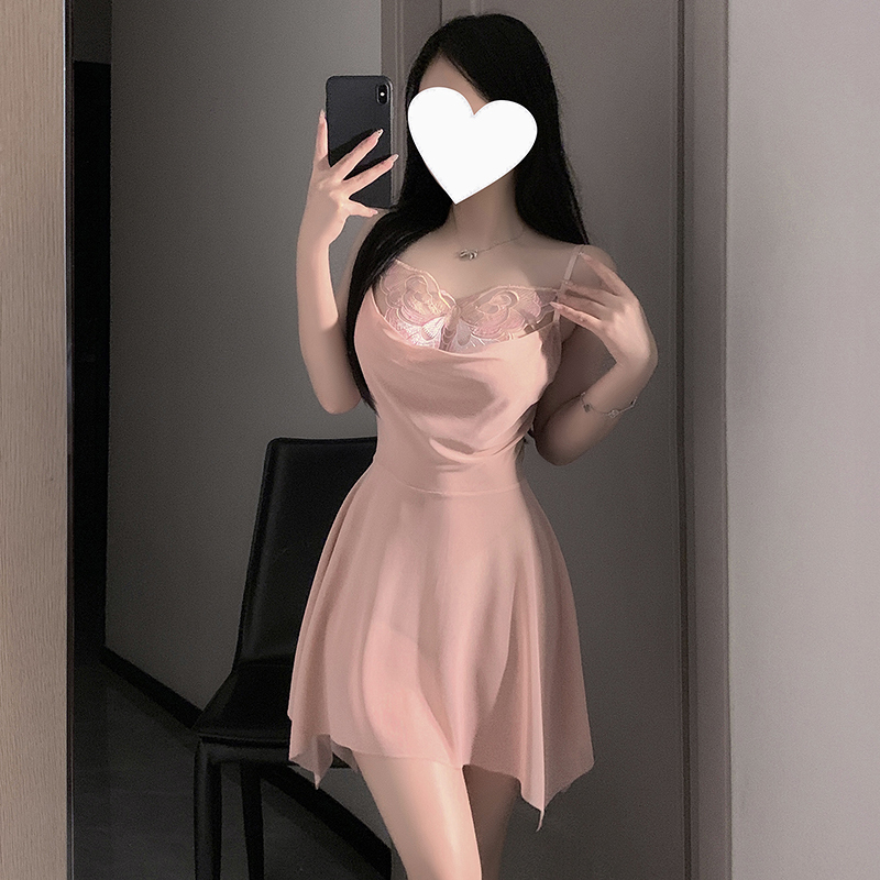 Rosa Seiden-Chemise mit Spitze und Babydoll-Schnitt 2