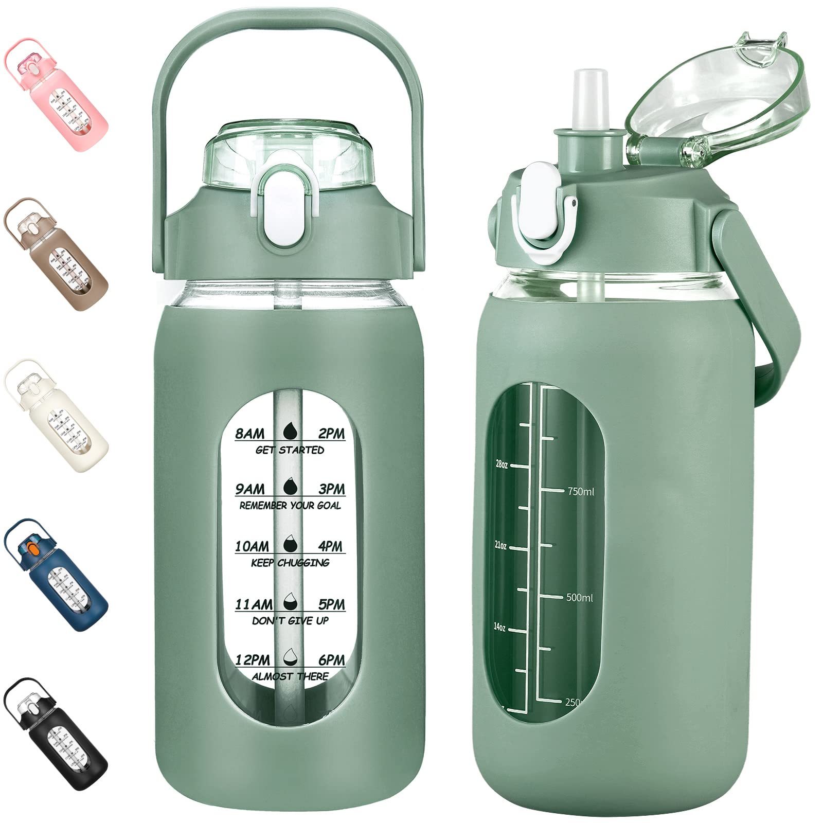 Glas-Trinkflasche mit Zeitmarkierung